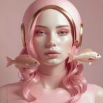 futuristisch-portret-pink-fish-love-van-een-vrouw-met-roze-haar-en-vissen-op-plexiglas-of-dibond