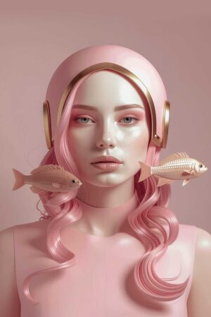 futuristisch-portret-pink-fish-love-van-een-vrouw-met-roze-haar-en-vissen-op-plexiglas-of-dibond