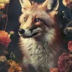 kunstzinnig-dierenportret-van-een-sluwe-vos-omringd-door-bloemen-op-plexiglas-of-dibond