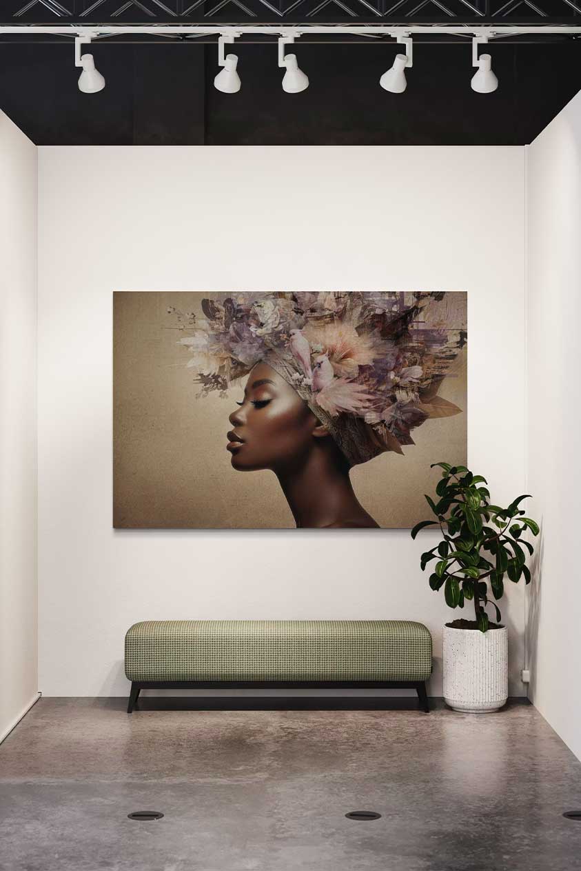 elegant-portretkunstwerk-african-vibez-met-bloemen-veren-en-kaketoes-op-plexiglas-of-dibond