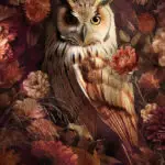 statige-uil-tussen-bloemen-kunstwerk-plexiglas-dibond