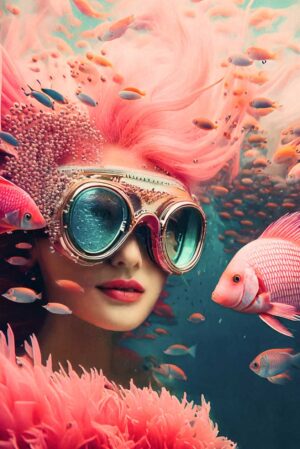 underwater-vrouw-met-roze-haar-en-vissen-in-surrealistische-onderwaterwereld
