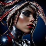 avant-garde-portretkunst-queen-of-the-deep-vrouw-met-tentakel-kroon