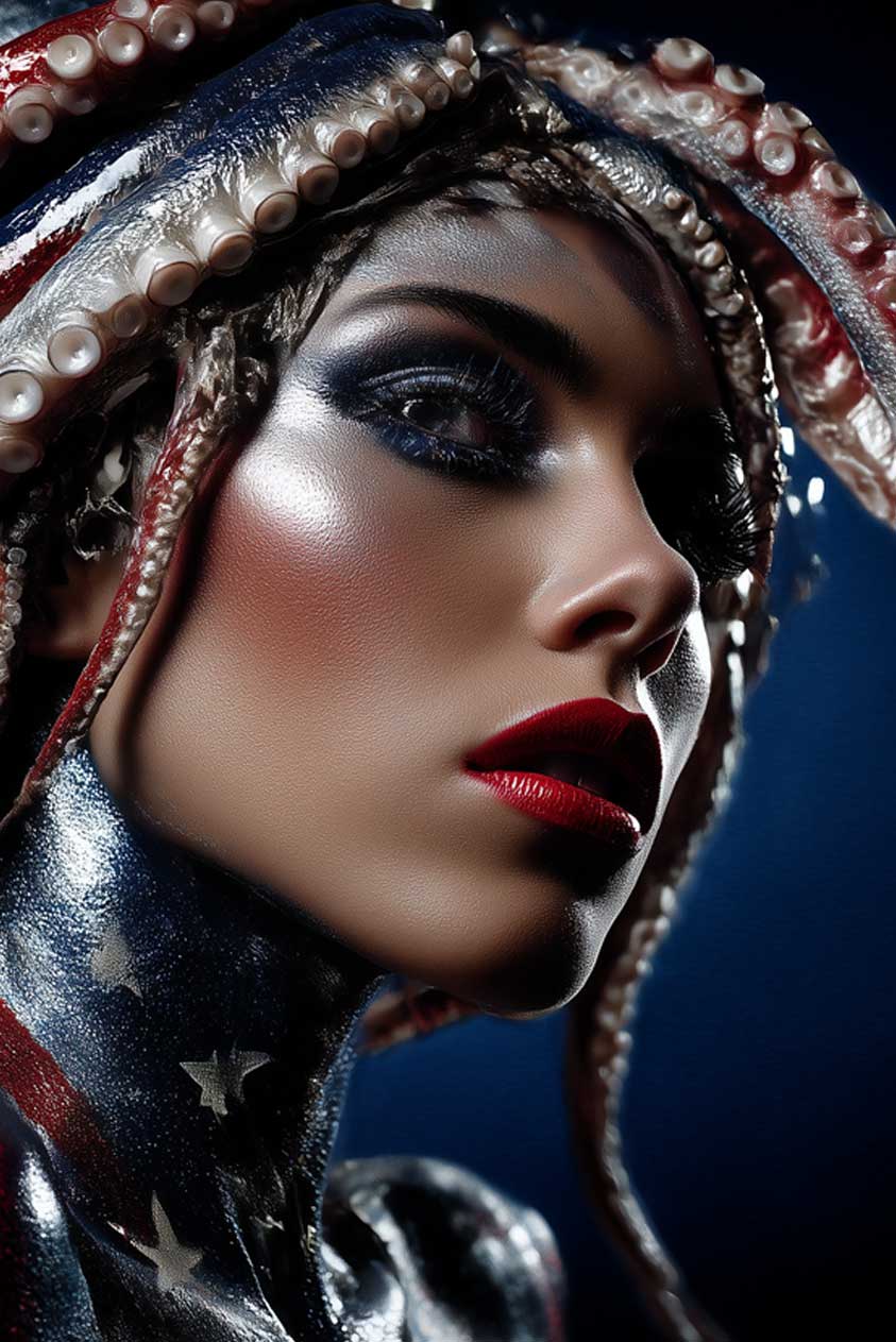 avant-garde-portretkunst-queen-of-the-deep-vrouw-met-tentakel-kroon-close