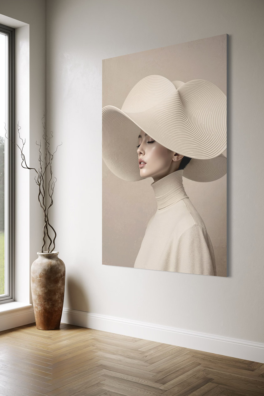 Ivory Flow is een kunstwerk op plexiglas aan de muur in een modern interieur